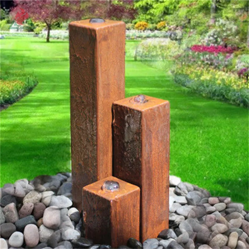 Decorative corten steel water feature outdoor water fountain with lights