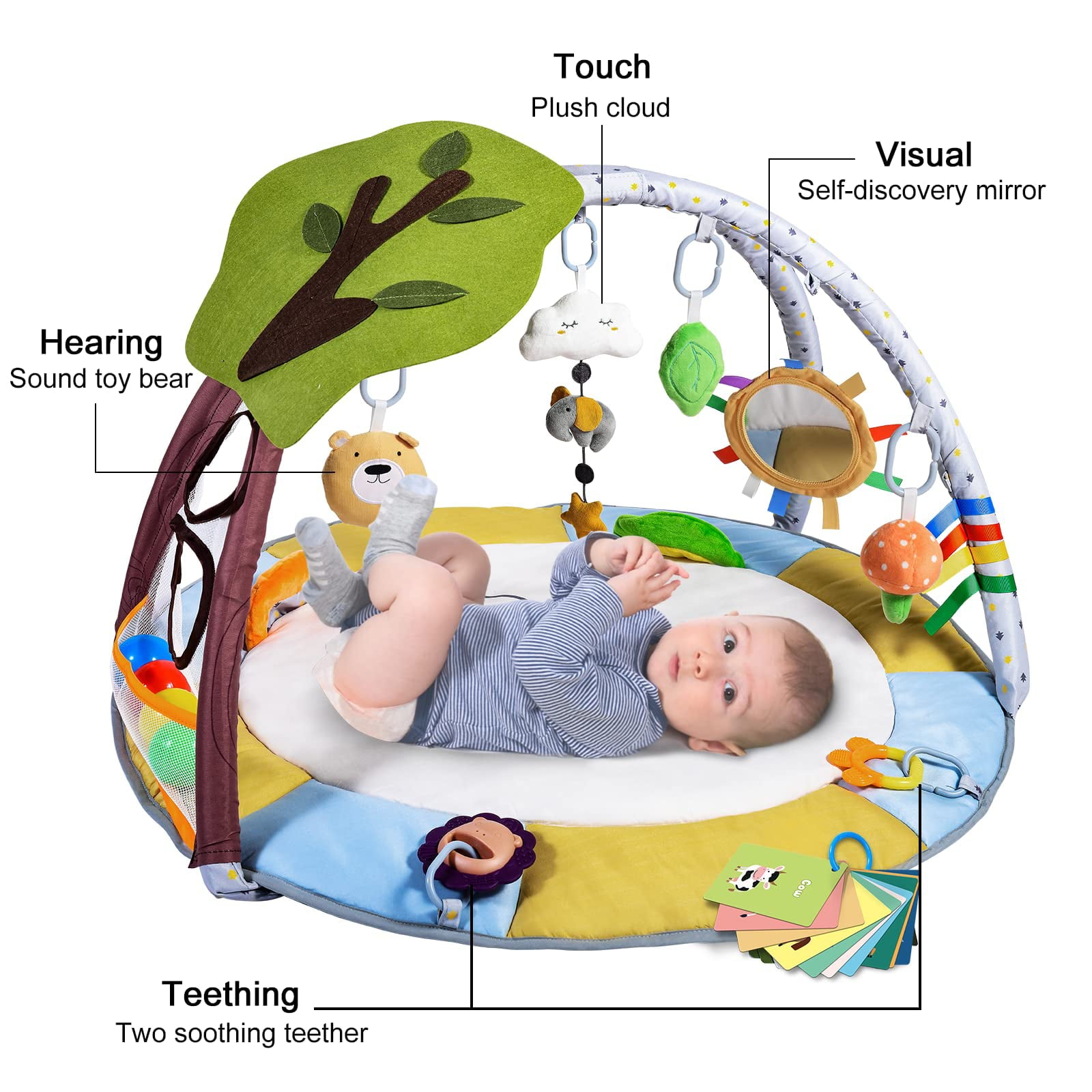 Lupantte 9-in-1 Baby Activity Gym， Baby Learning Toys Play Gym Mat with 9 Toys for Infant， Shower Gift