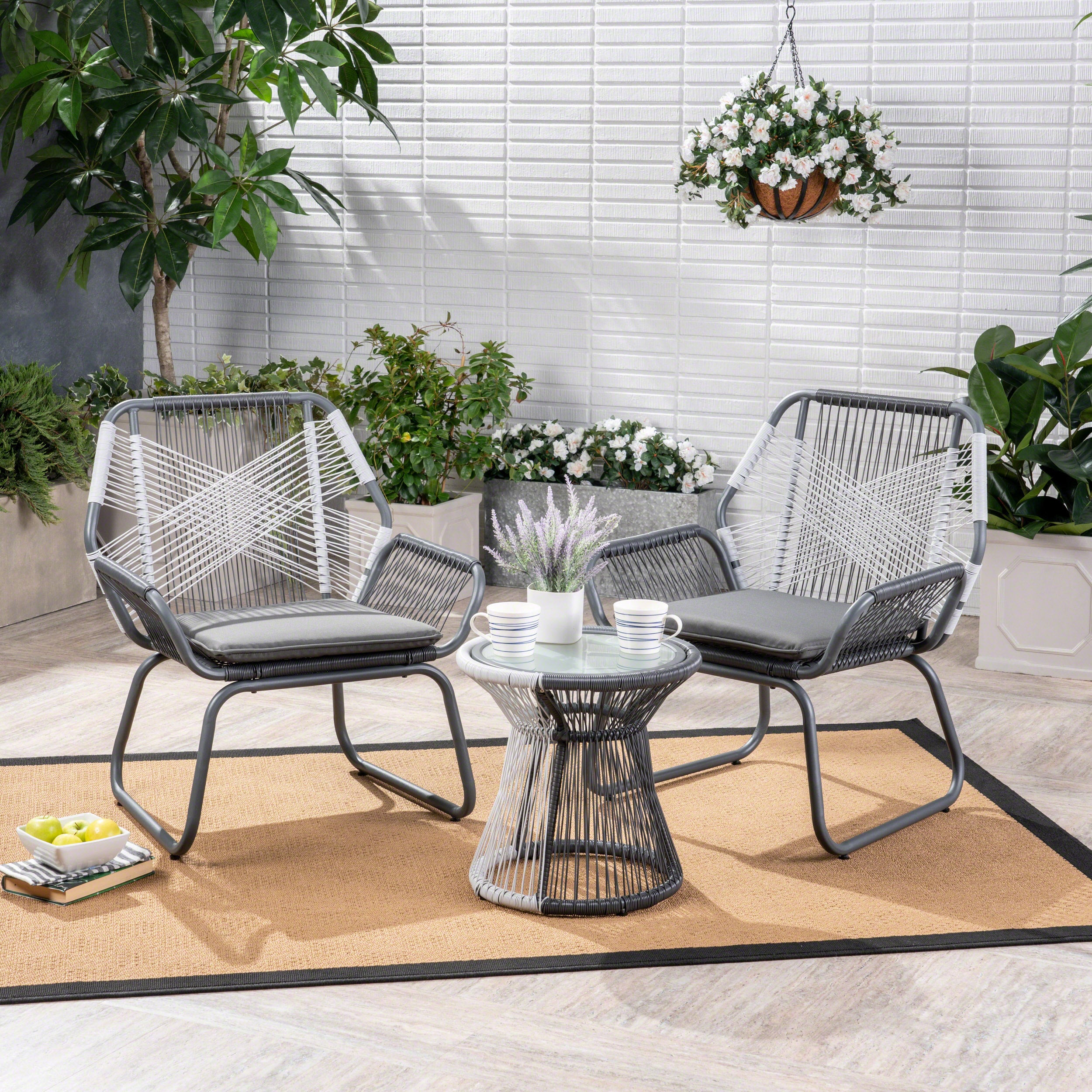 Aiden Outdoor 3 Piece Faux Rattan Chat Set