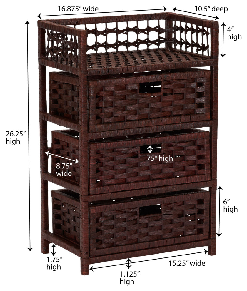 Woven 3 Drawer Chest With Cutout Handles   Beach Style   Accent Chests And Cabinets   by Organize It  Houzz