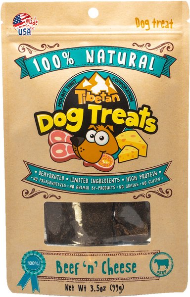 Tibetan Dog Treats Beef 'n' Cheese Grain-Free Dehydrated Dog Treats， 3.5-oz pouch