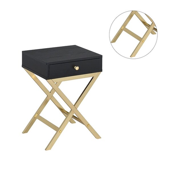 Side Table with 1 Drawer in Black and Brass