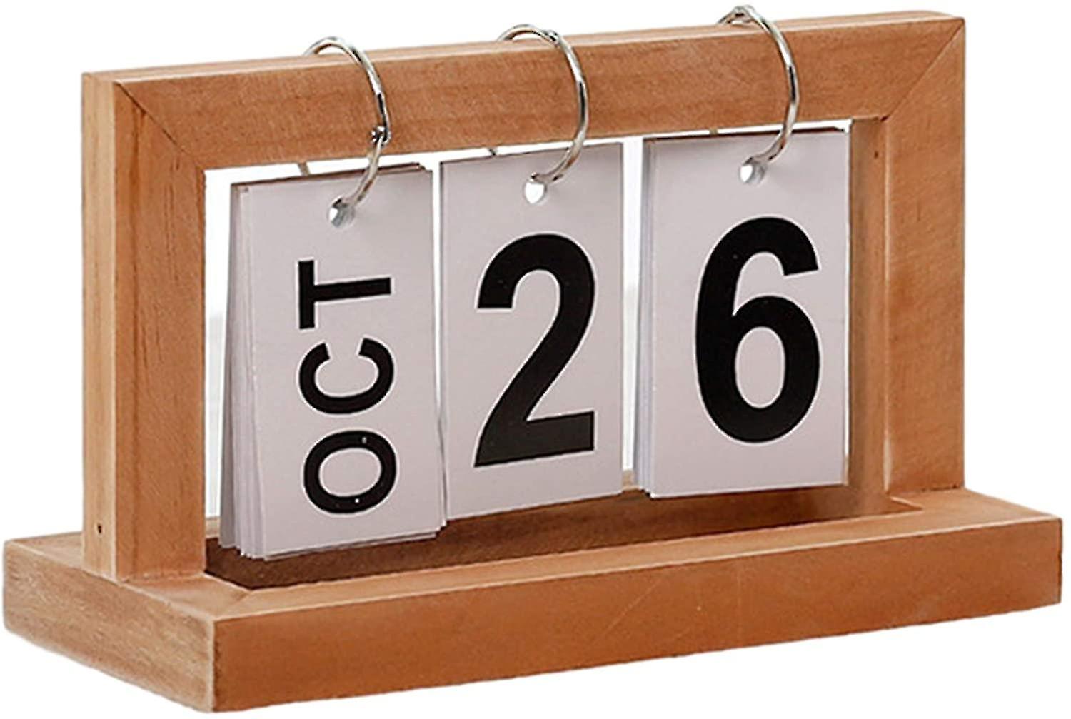 Wooden Manual Flip Desk Calendar， Reusable Retro Desk Calendar Block Calendar， Used To Decorate Office