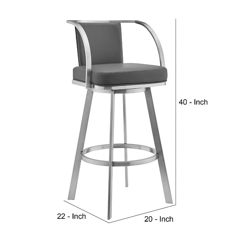 Metal Swivel Barstool with Open Curved Frame Arms， Gray and Silver