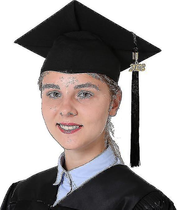 Adult Graduate Hat With Pendant 2023， Unisex High School University Graduation Bachelor Hat Black