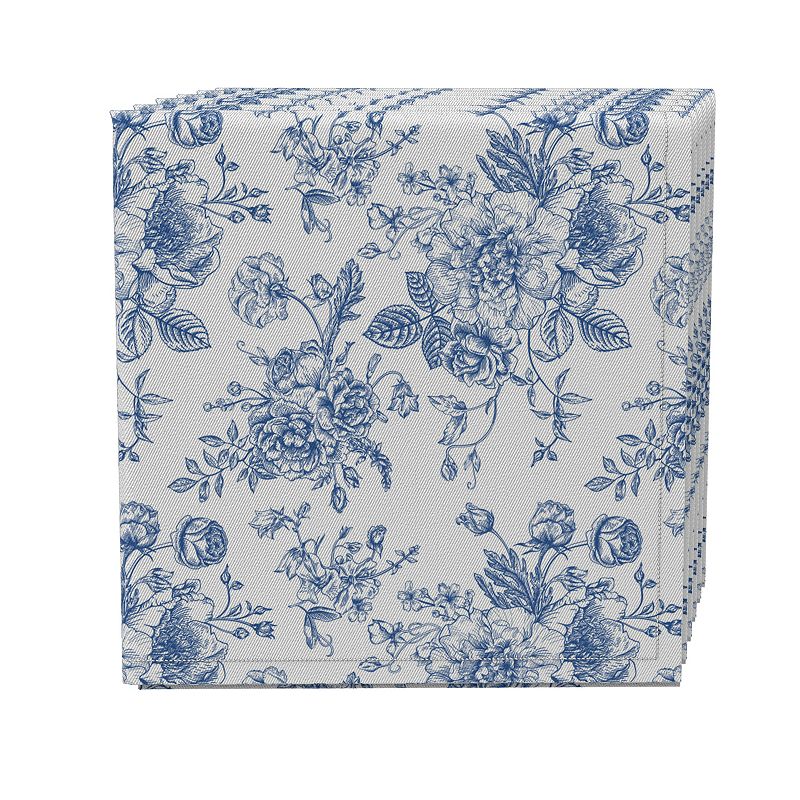 Napkin Set of 4， 100% Cotton， 20x20， Bouquet of Blue Flowers