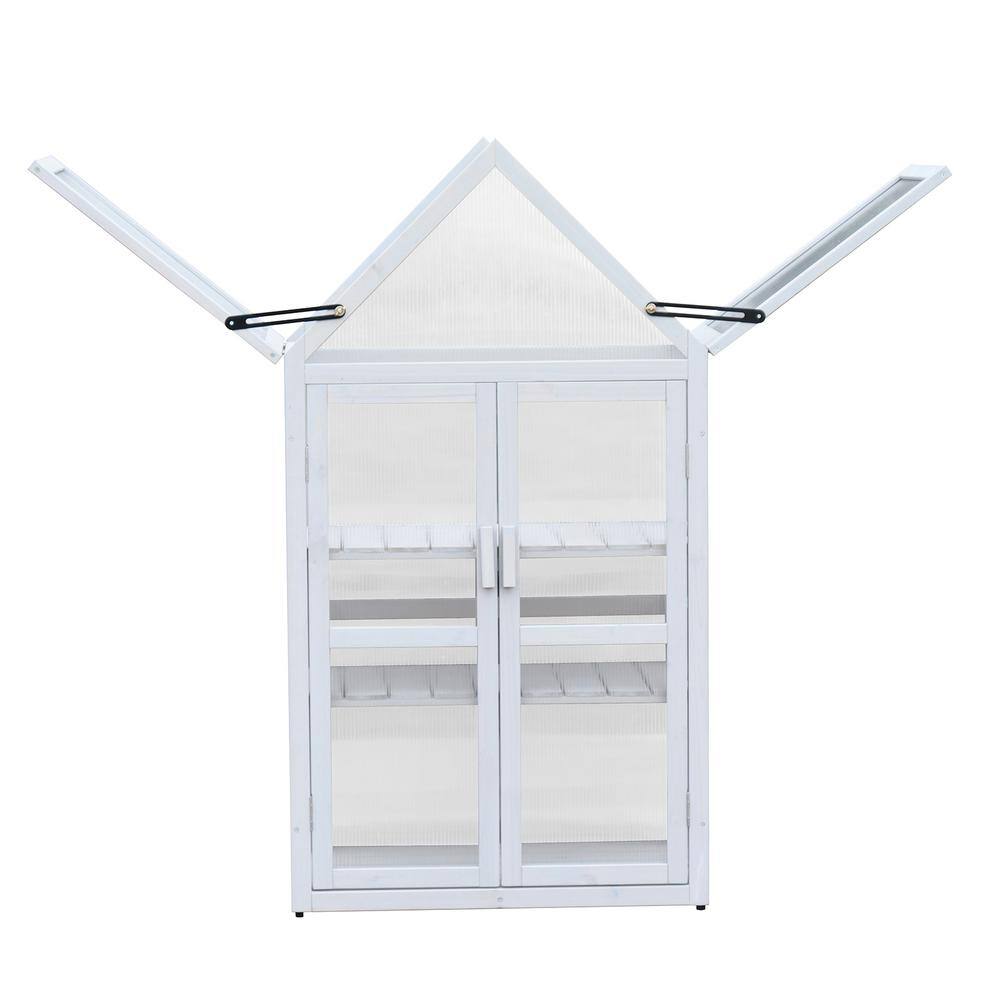 Tunearary Wood Greenhouse Kit Portable Outdoor Indoor Plant Stand with Open Roof Shelving W219HZP66788