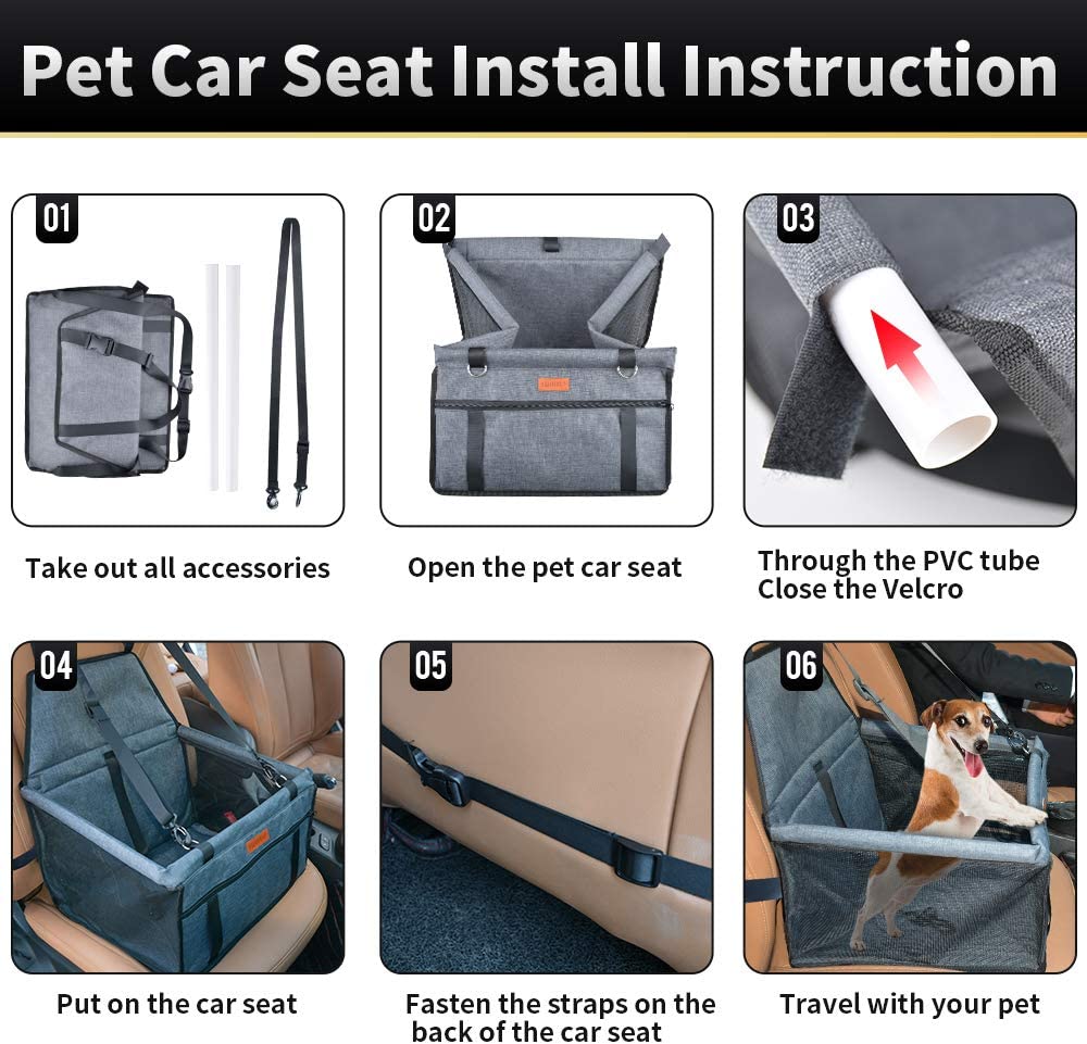 Car Booster Seat for Small Dogs Cats， Breathable Waterproof Seat Cover Carrier Bag with Safety Leash for Puppies Travel