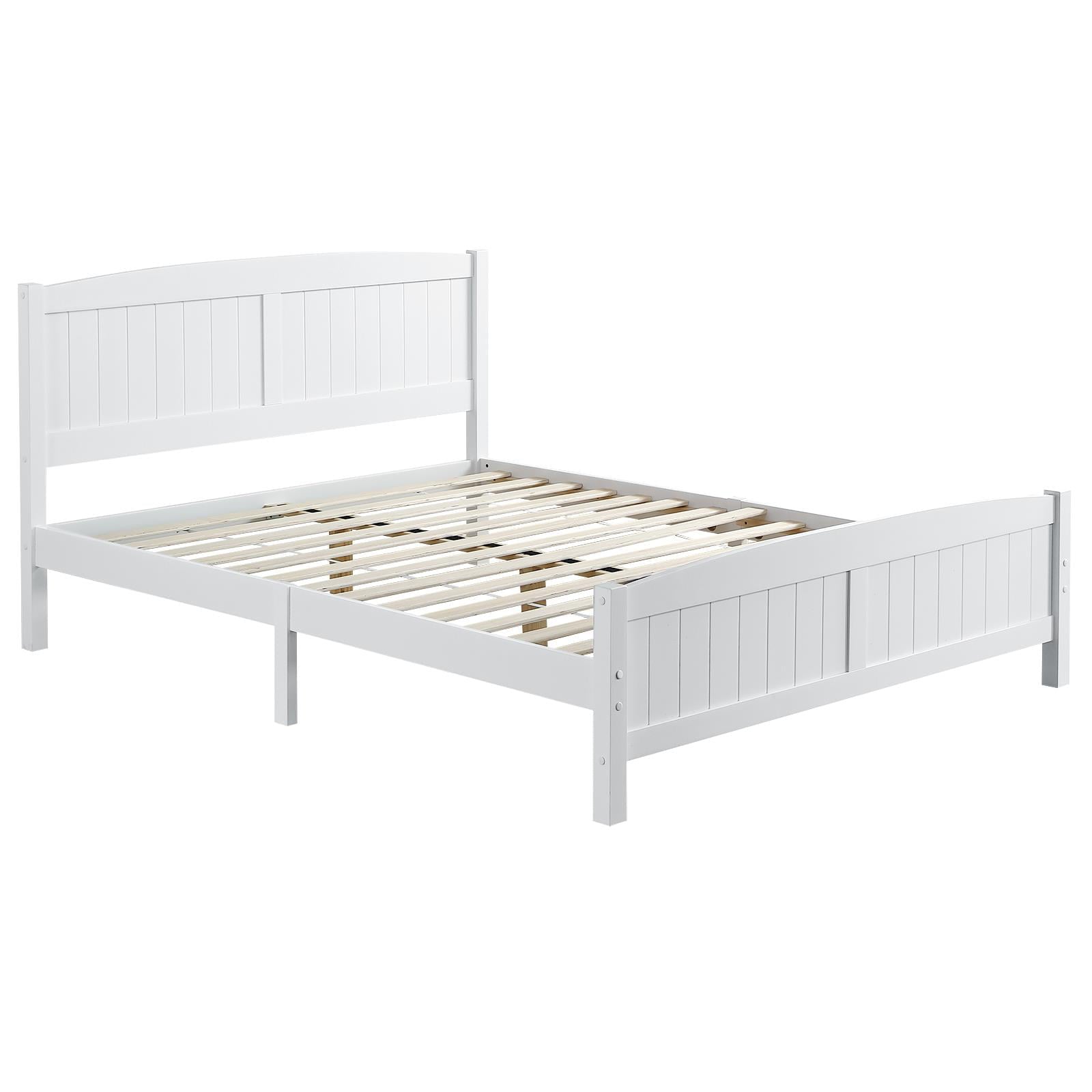 Zimtown Queen Bed Frame,Solid Pine Wood Kids Twin Platform Bed Frame, Bedroom Queen Bed with Headboard for Adults, White