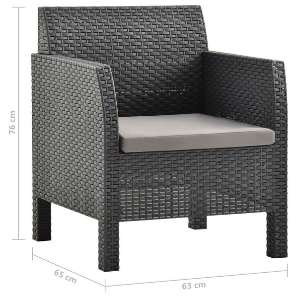 3 Piece Patio Lounge Set with Cushions PP Rattan Anthracite - Overstock - 36226343