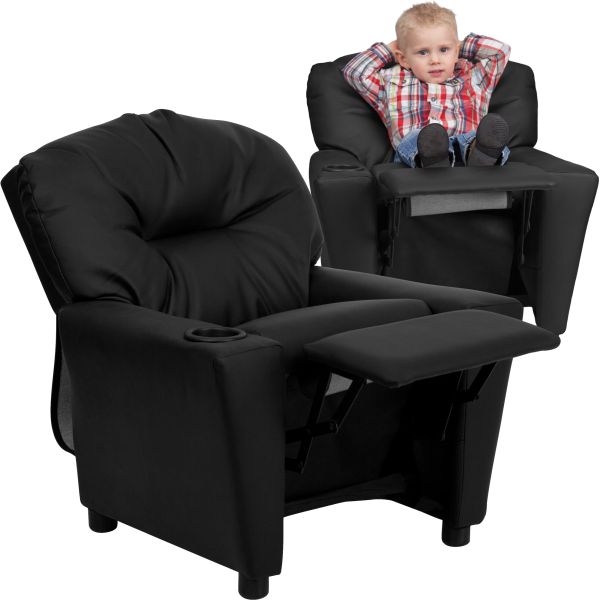 Chandler Contemporary Black LeatherSoft Kids Recliner with Cup Holder