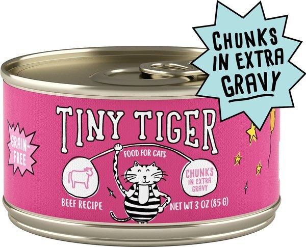 Tiny Tiger Chunks in EXTRA Gravy Beef Recipe Grain-Free Canned Cat Food