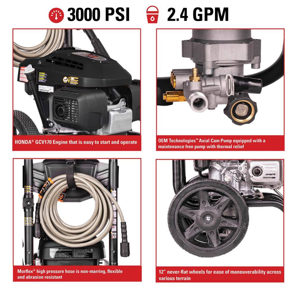 SIMPSON MegaShot 3000 PSI 2.4 GPM Gas Cold Water Pressure Washer with HONDA GCV170 Engine MS60809