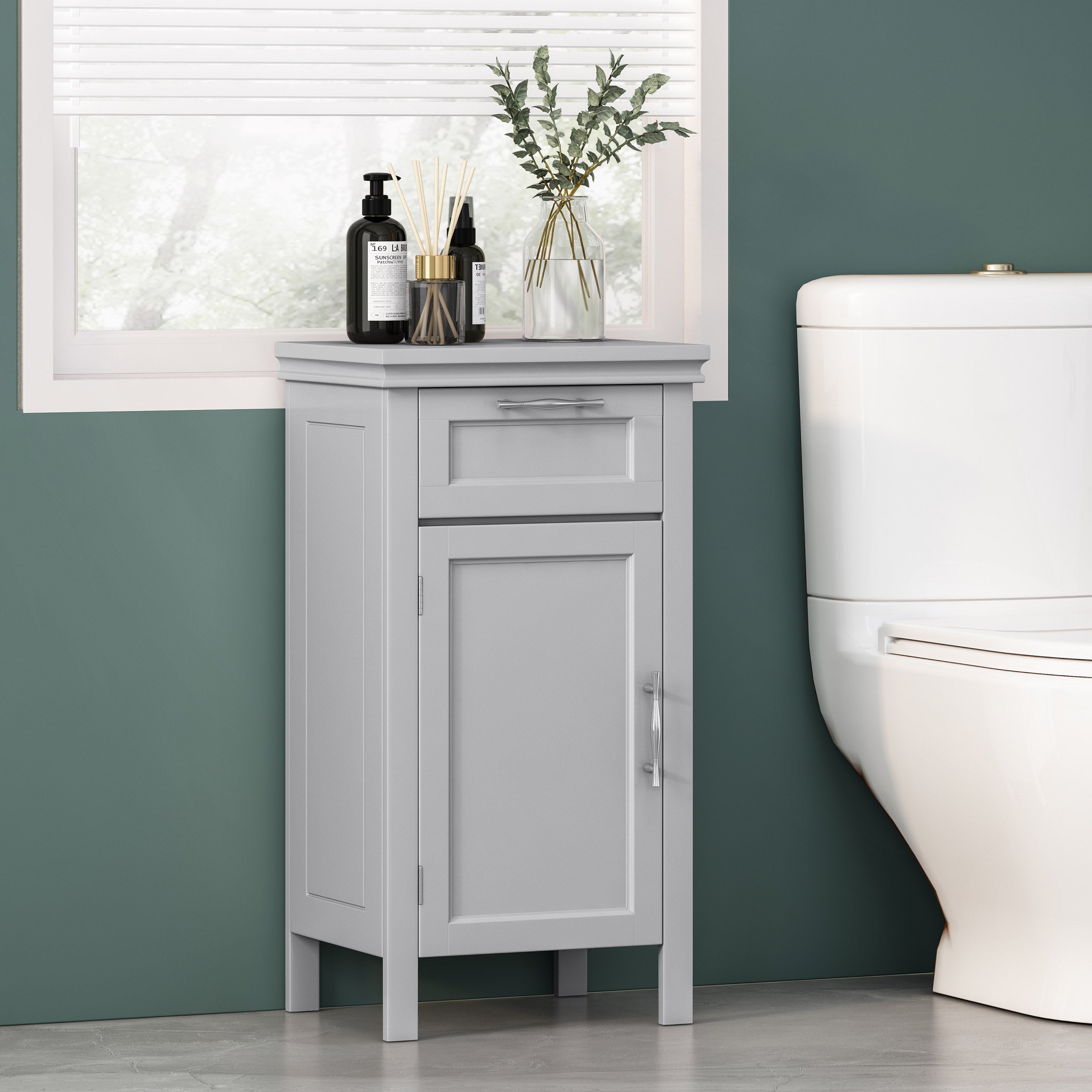 Meader Modern Bathroom Floor Storage Cabinet with Drawer