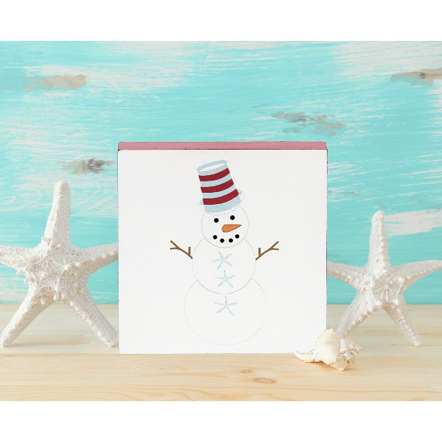 C amp f Home Coastal Snowman Block Christmas Shelf Sitter Centerpiece