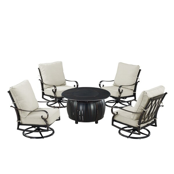 Black Aluminum Fire Table Set with Four Club Chairs