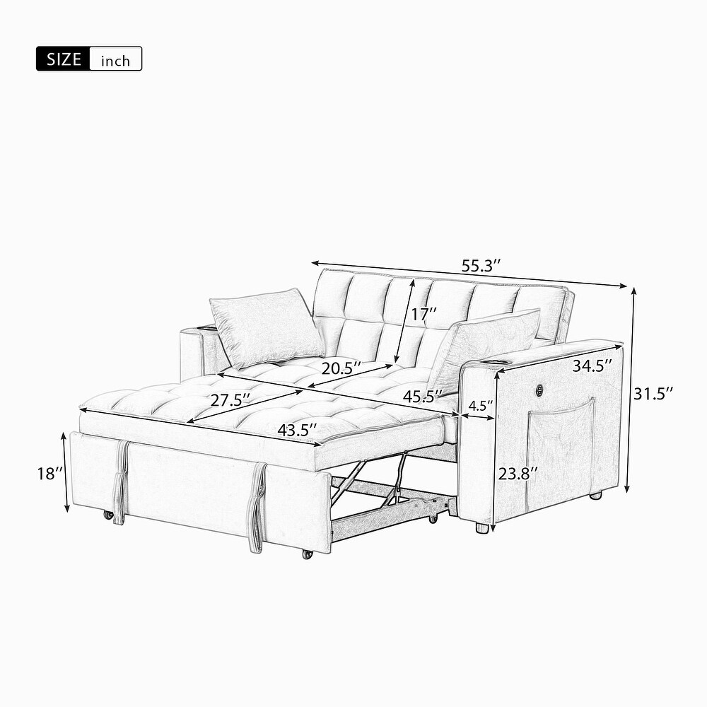 Sofa Bed with Cup Holder and USB Port