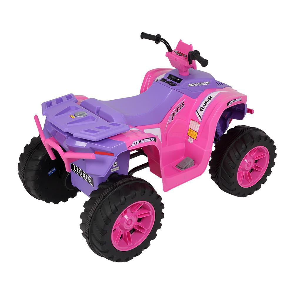 Winado Perfect for Kids Ride On ATV 12V 7Ah Battery Powered Car 4-Wheeler with a Realistic Foot Pedal Accelerator, LED Headlights, Music, Horn - Pink and Purple