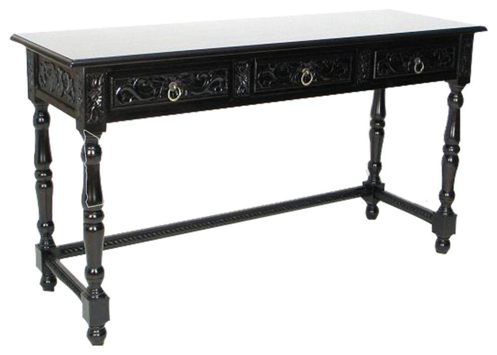 Wooden Console Table With Carved Details And Turned Legs  Black   Traditional   Console Tables   by VirVentures  Houzz