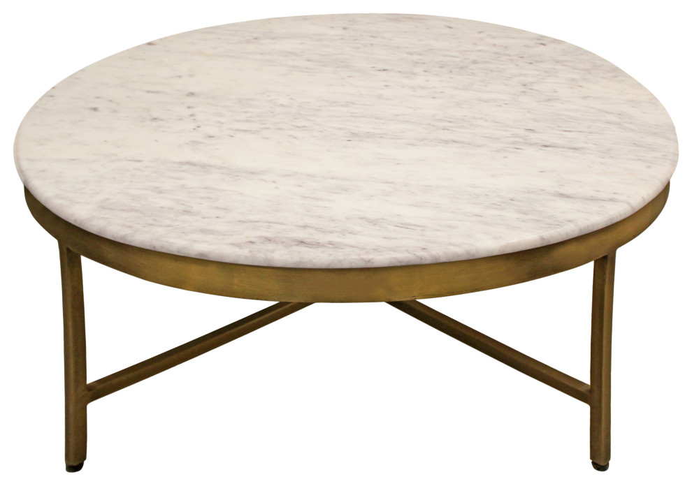 Orlando Carlton Ivory Marble Top Round Coffee Table on Brass Color Iron Base   Contemporary   Coffee Tables   by Moti  Houzz