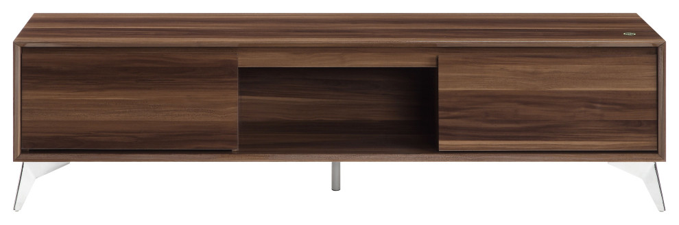 ACME Raceloma TV stand  in LED  Walnut  ampChrome Finish   Midcentury   Entertainment Centers And Tv Stands   by Homesquare  Houzz