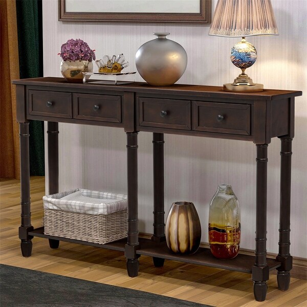 Console Table Sofa Table with 2 Drawers and Bottom Shelf Easy Assembly