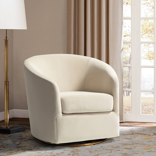 Eleuterio Modern Velvet Curved Swivel Accent Barrel Chair with Metal Base by HULALA HOME