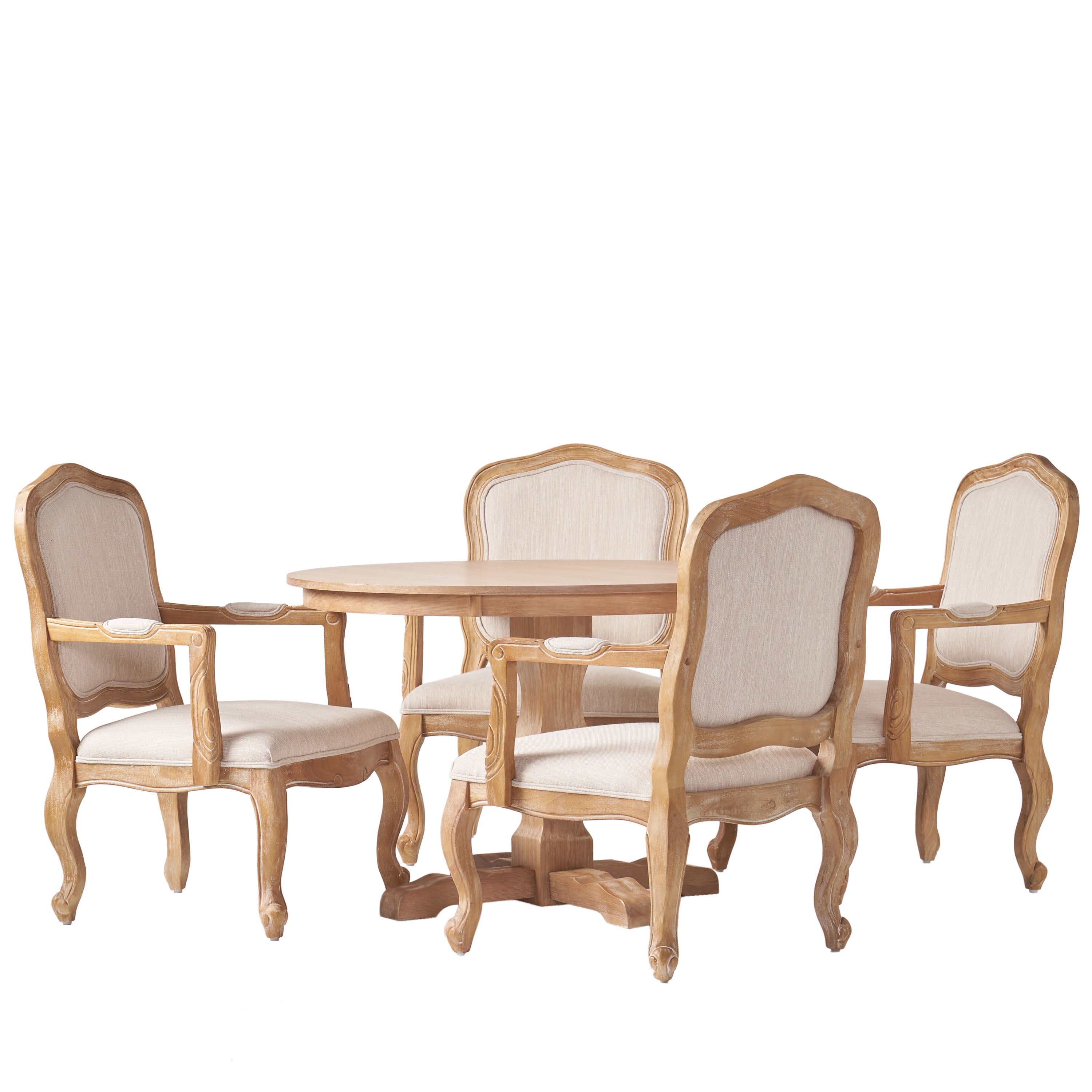 Absaroka French Country Fabric Upholstered Wood 5 Piece Circular Dining Set