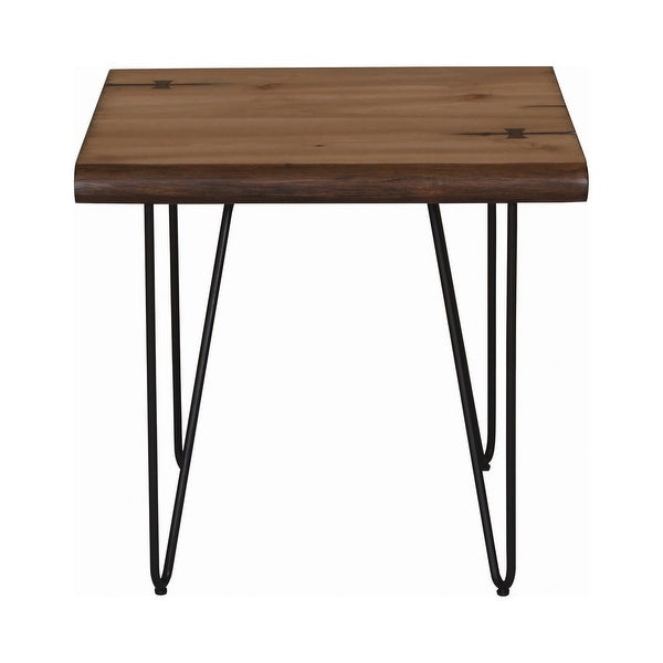 Square Wooden Top End Table with Metal Hairpin Legs， Brown - 22.5 H x 24 W x 24 L