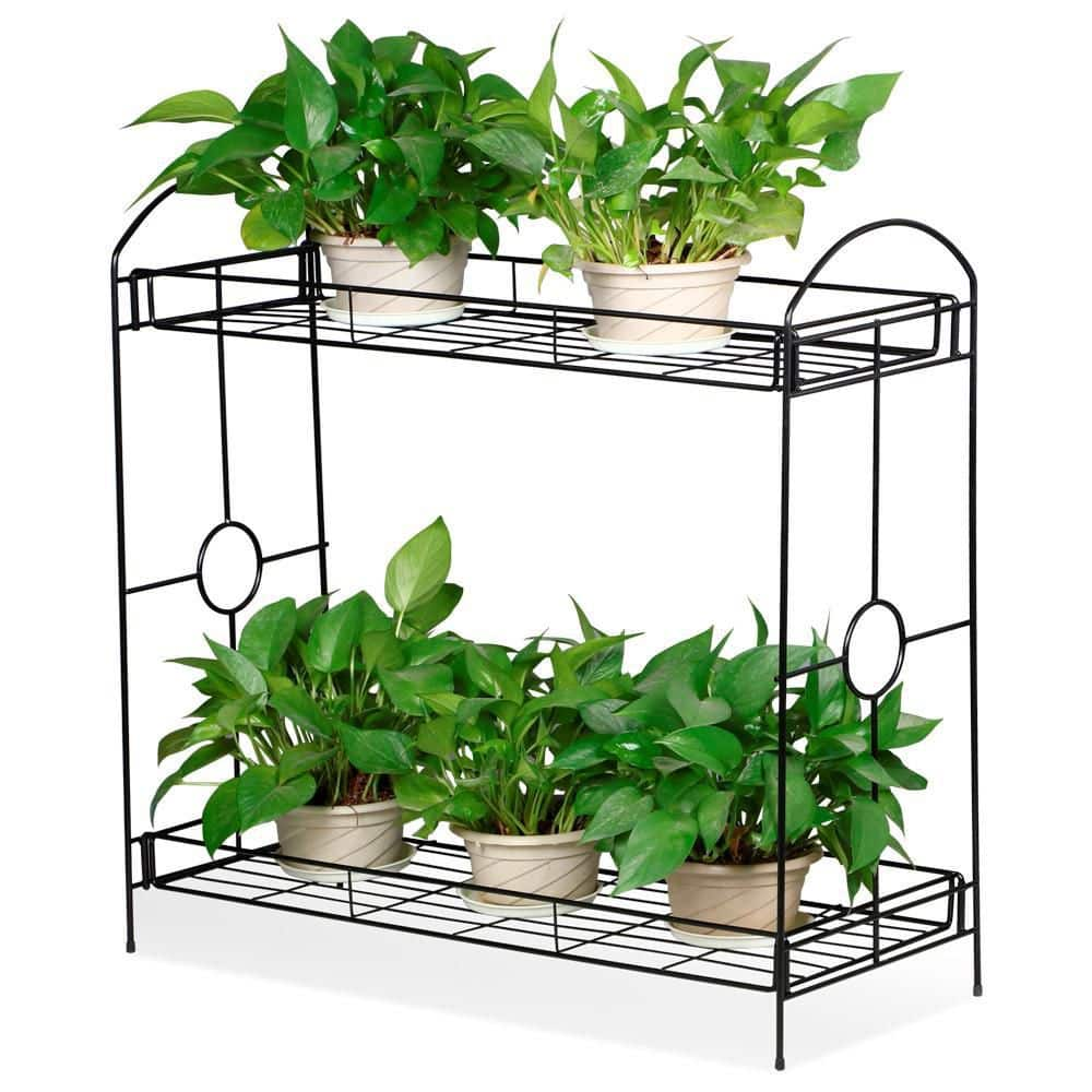 Yaheetech 32 in. H Metal Plant Stand with Tray Design For Outdoor/Indoor (2 Tier) DYkc7a0001