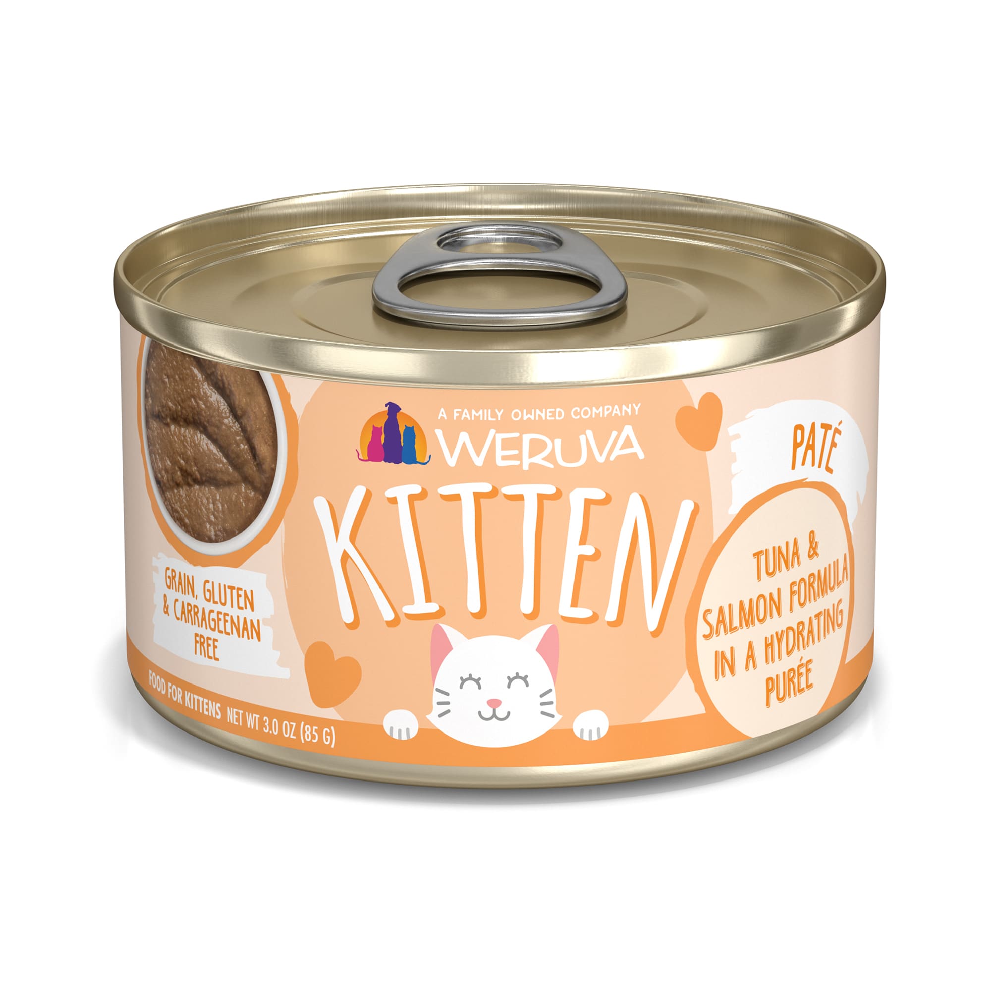 WERUVA Kitten Pate Tuna amp; Salmon Formula in a Hydrating Puree Wet Cat Food， 3 oz.， Case of 12