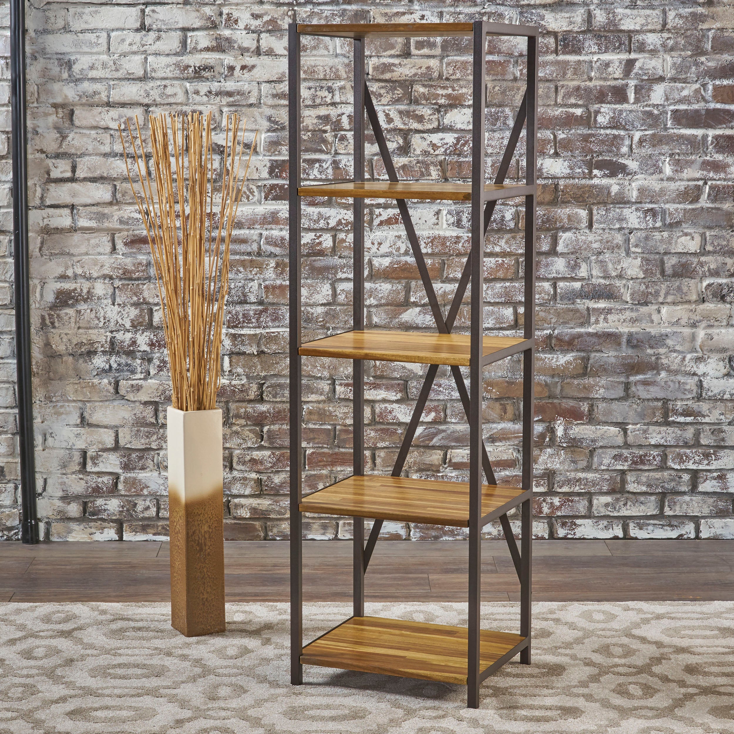 Relee 4 Shelf Wood & Metal Etagere Bookcase