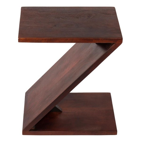 Mango Wood Side Table with Z Shaped Design， Dark Oak Brown - 21 L X 16 W X 24 H