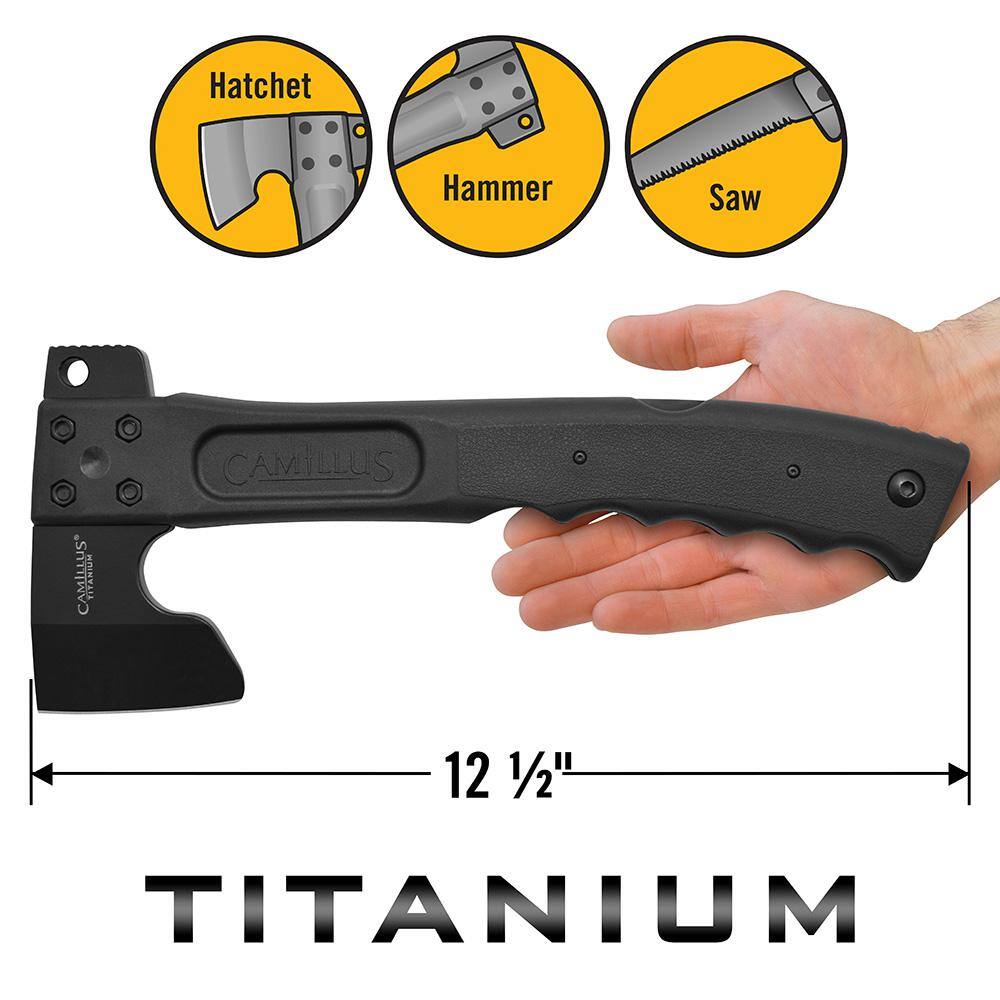 Camillus Camtrax 12 in. Glass Filled Nylon Handle 3-in-1 Hatchet Folding Saw and Hammer with Molded Sheath 19142