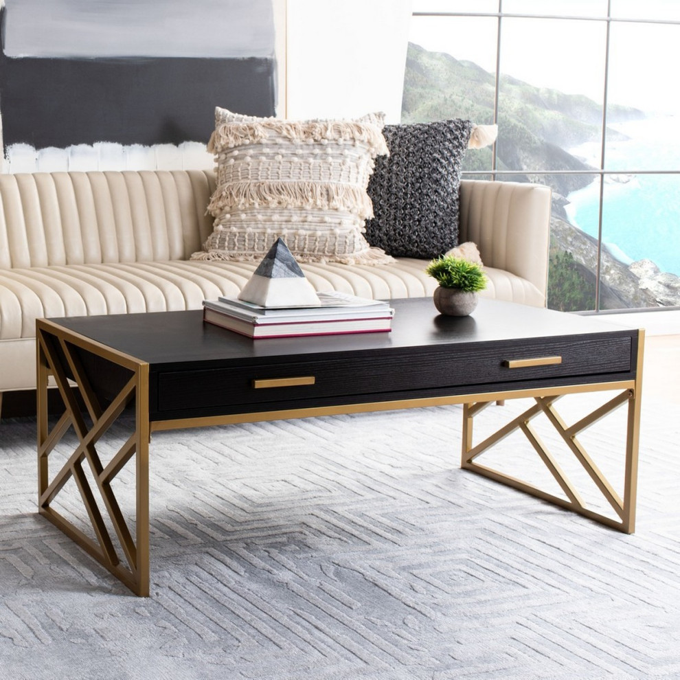 Neil 2 Drawer Coffee Table  Black/Gold   Contemporary   Coffee Tables   by Rustic Home Furniture Deco  Houzz