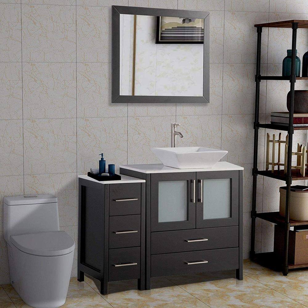 Vanity Art Ravenna 42 in. W Bathroom Vanity in Espresso with Single Basin in White Engineered Marble Top and Mirror VA3130-42E