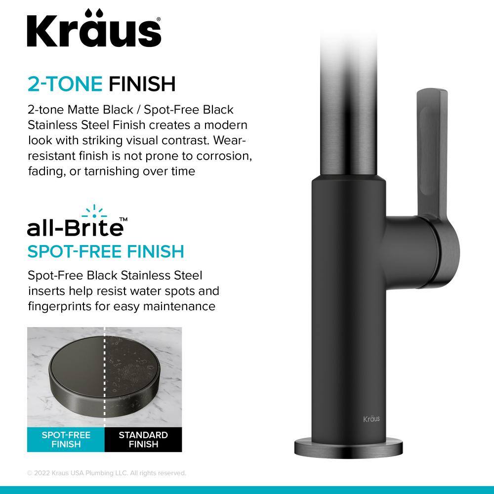 KRAUS Oletto High-Arc Single Handle Pull-Down Kitchen Faucet in Matte BlackSpot Free Black Stainless Steel KPF-2821MBSFSB