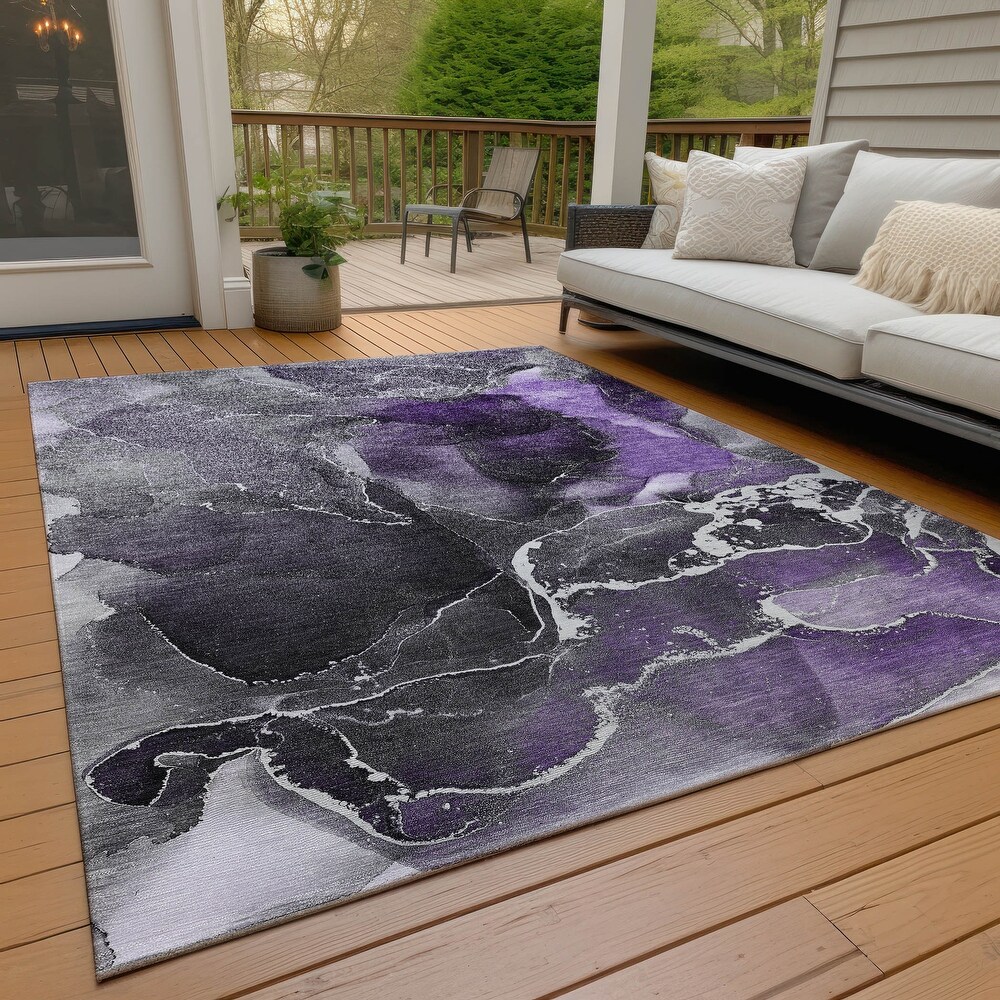 Machine Washable Indoor/ Outdoor Chantille Abstract Purple Rug