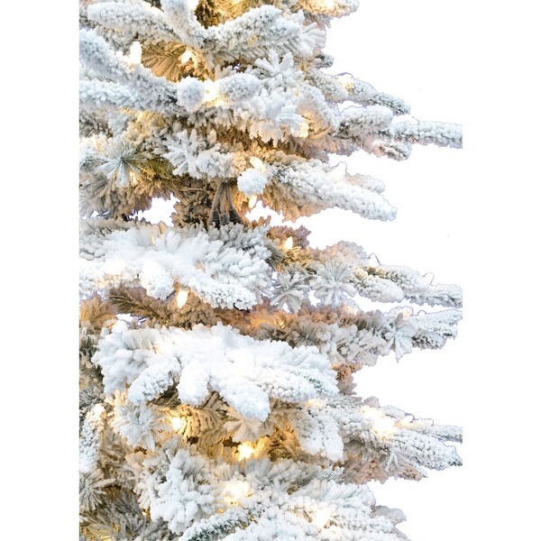 Fraser Hill Farm 10Ft. Flocked Mountain Pine Christmas Tree with Smart String Lighting