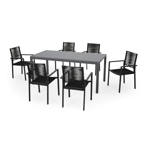 Gaviota Outdoor Modern 6 Seater Aluminum Dining Set with Tempered Glass Table Top by Christopher Knight Home