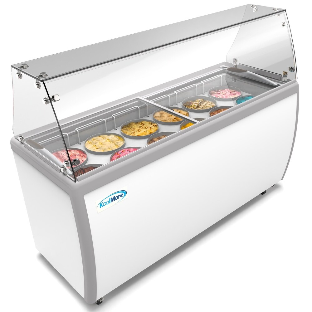 KoolMore 70 in. 12 Tub Ice Cream Dipping Cabinet Display Freezer with Sneeze Guard  20 cu. ft.