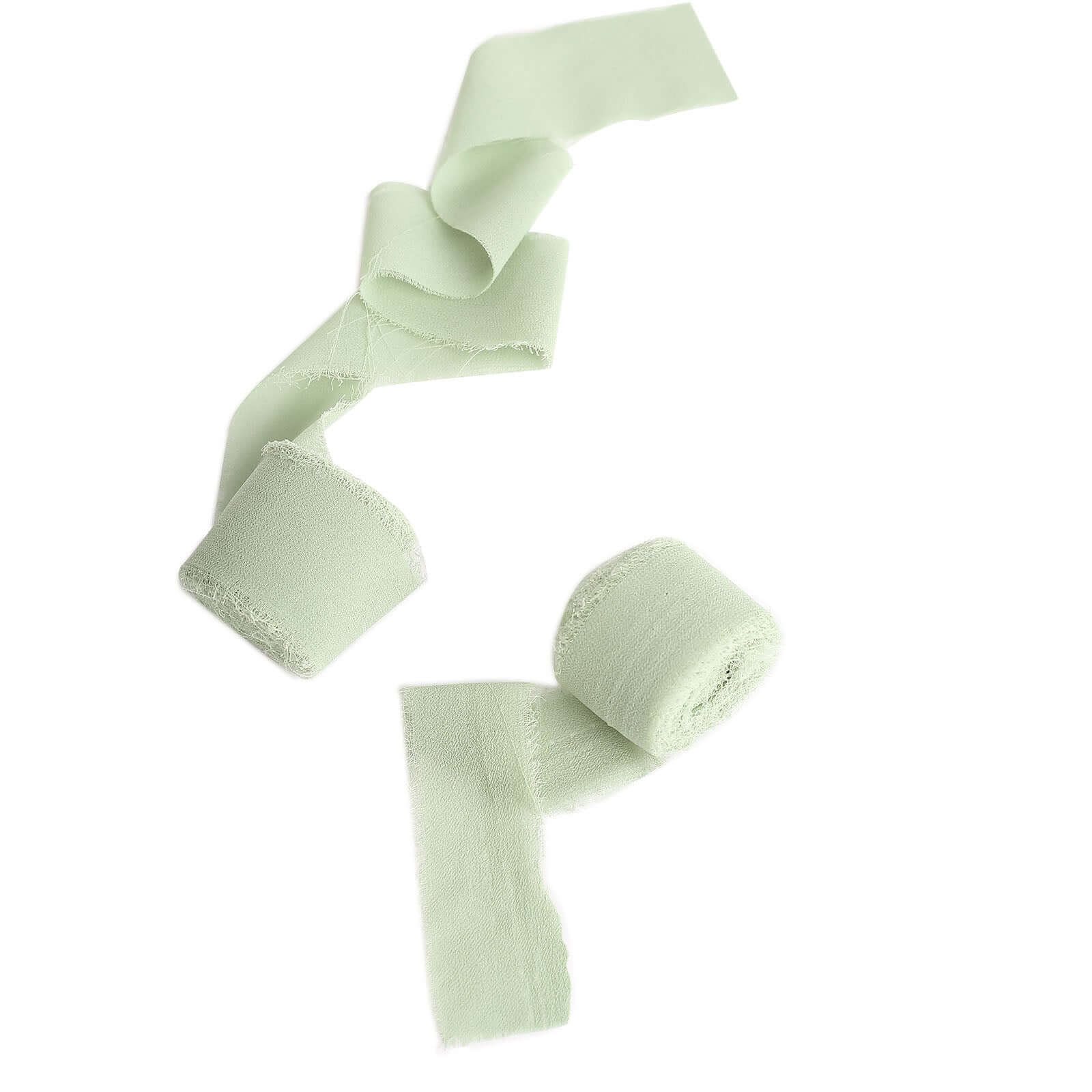 2 Pack Sage Green Silk-Like Chiffon Ribbon Roll, DIY Wedding Bouquet Linen Wrap 6yds