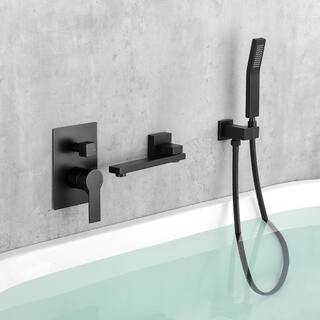 Miscool Oberlin Single-Handle Wall Mount Roman Tub Faucet with Swivel Tub Spout and Hand Shower in Matte Black SHSMDH10C030MBH