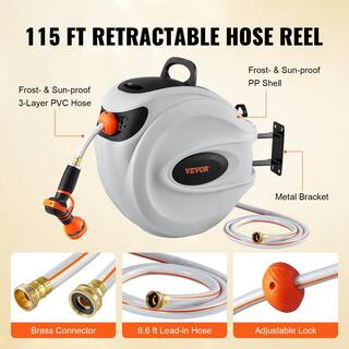 VEVOR Retractable Hose Reel 12 in. Dia x 115 ft. Garden Water Hose Reel with 9-Pattern Nozzle 180 Swivel Bracket KSSJGQHTSH115528WV0