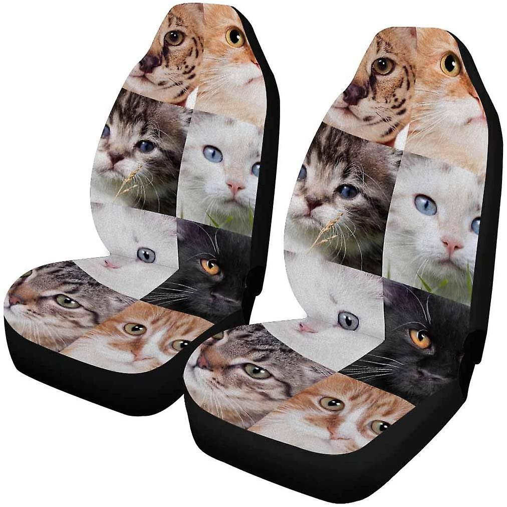 Set Of 2 Car Seat Covers Collage Different Cute Cats Universal Auto Front Seats Protector Fits For Car，suv Sedan，truck