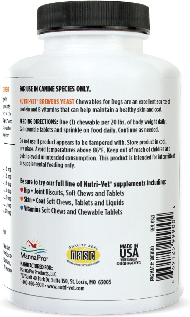 Nutri-Vet Brewer's Yeast Chewable Tablets Skin and Coat Supplement for Dogs