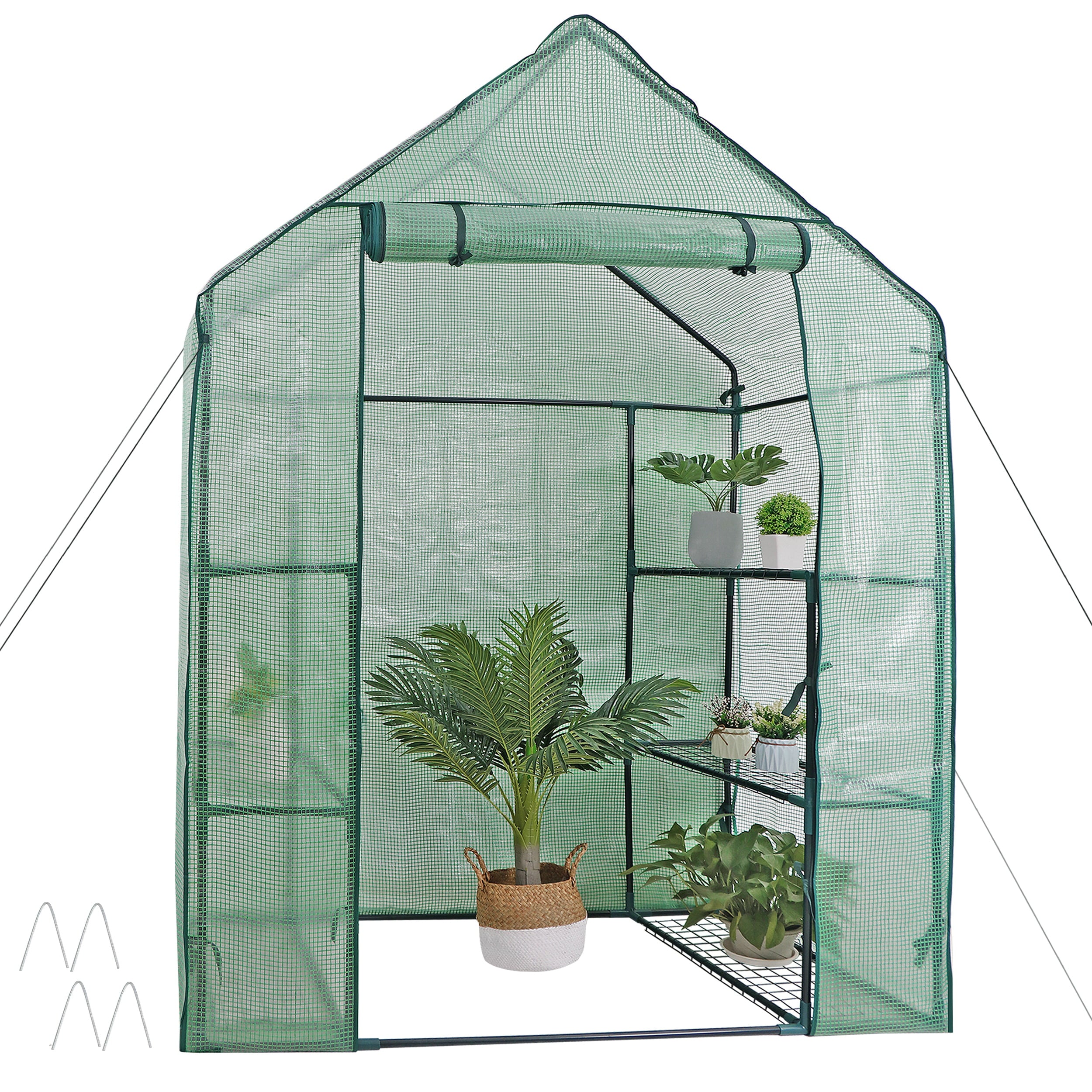 ZENY Mini Walk-in Green House Garden 3 Tier 6 Shelves Movable Plant Greenhouse 55.9 x 28.3 x 75.6