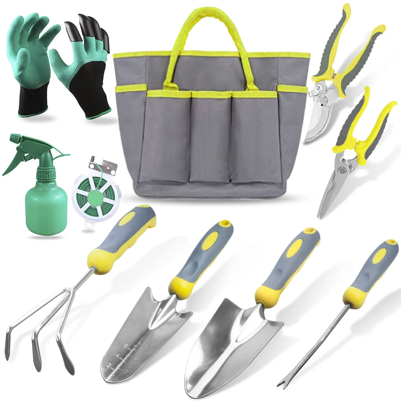 Heavy Duty 10 Pcs Aluminum Garden Hand Tools Set with Floral Bag for Gardening
