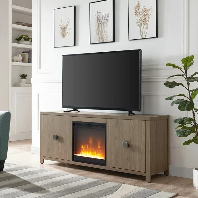 Modern Farmhouse Fireplace TV Stand  2 Cabinets With Square Handles   Modern   Entertainment Centers And Tv Stands   by Declusia  Houzz