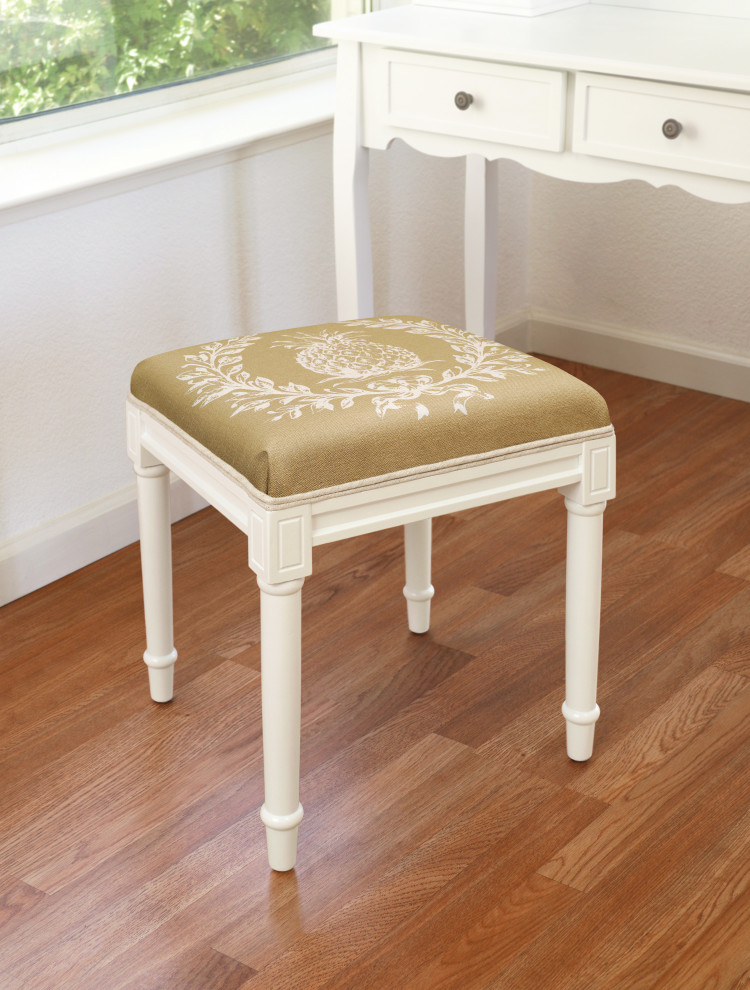 Pineapple Aqua  Linen Upholstered Vanity Stool   Tropical   Vanity Stools And Benches   by 123 Creations  Houzz